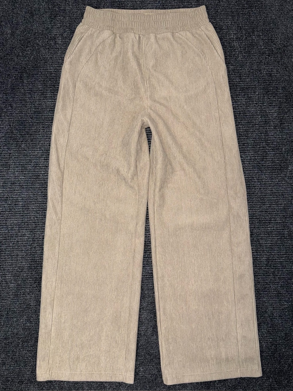 Halara Wide Leg Baggy Corduroy Ribbed Pull On Pants Sz Medium TALL Pockets Beige